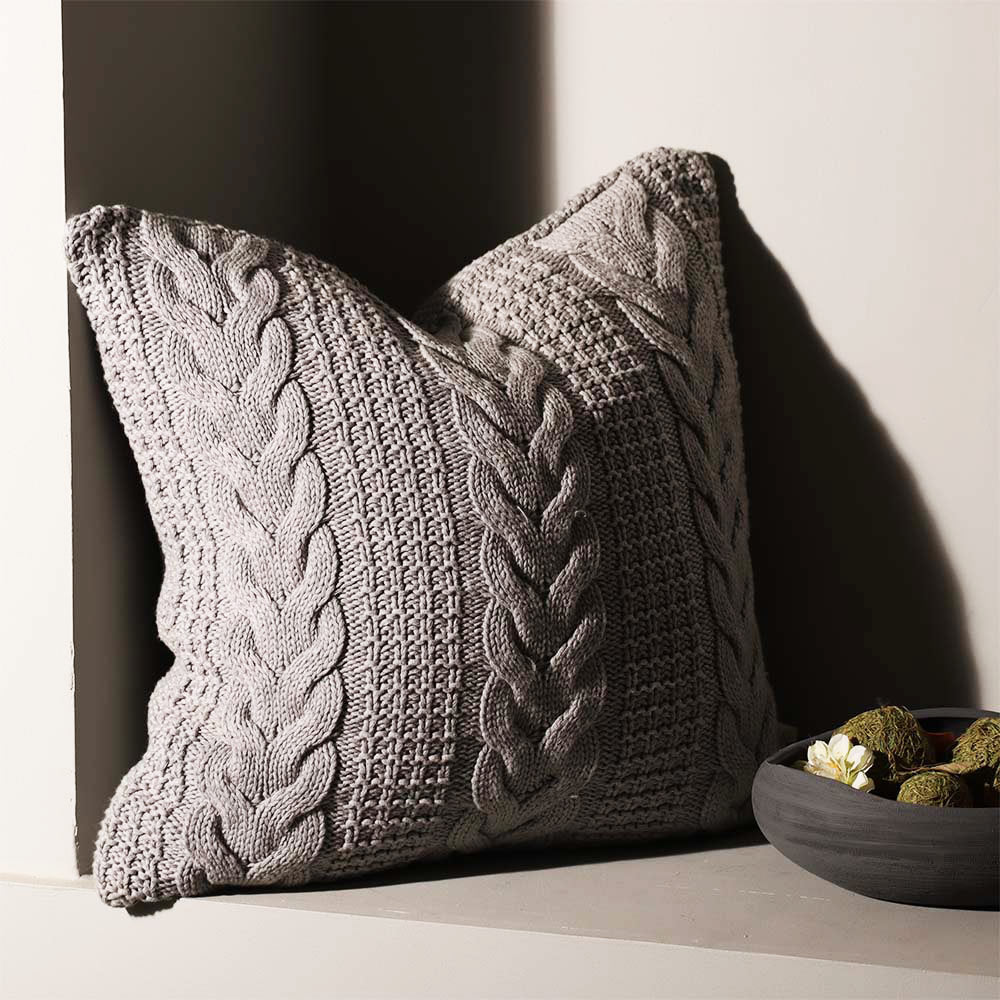 Wishbone Knitted Cushion Cover 50x50cm - Grey