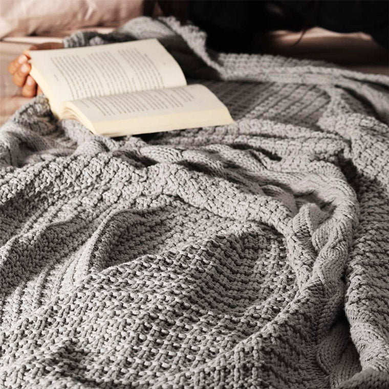 Wishbone Knitted Throw - Grey