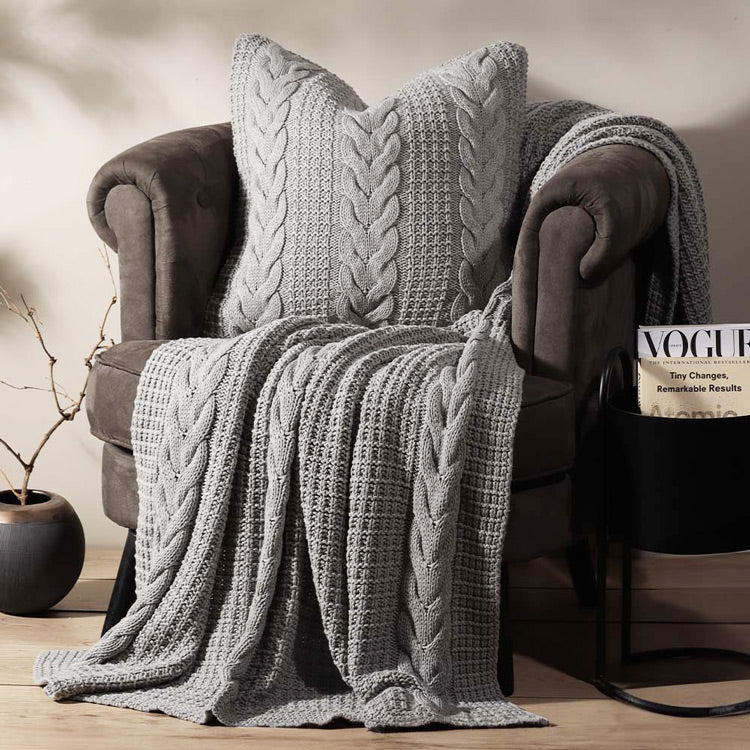 Wishbone Knitted Throw - Grey