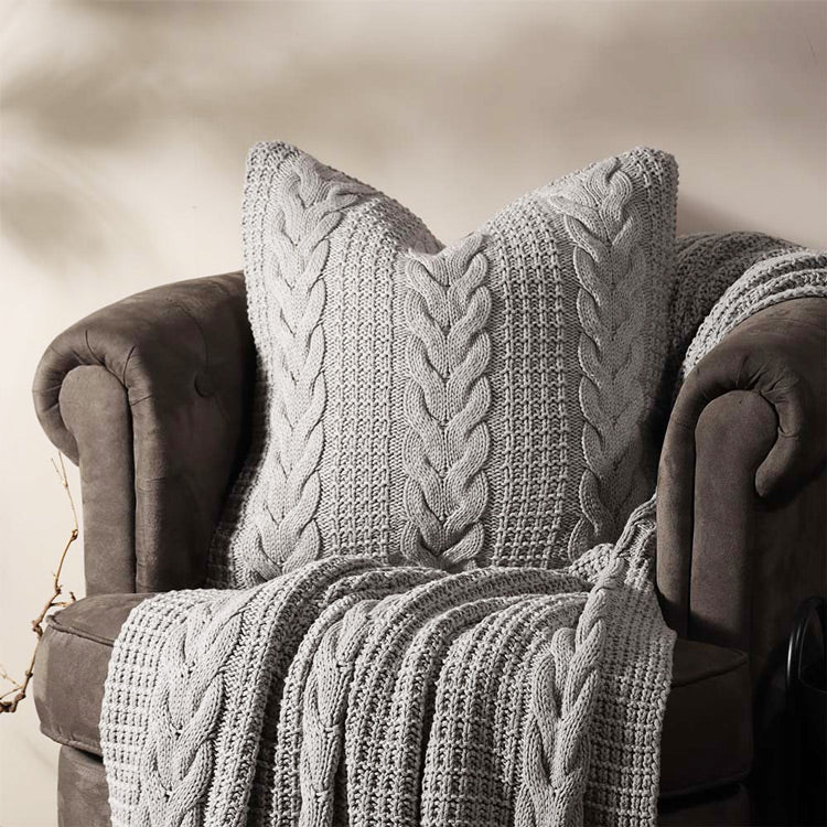 Wishbone Knitted Throw - Grey