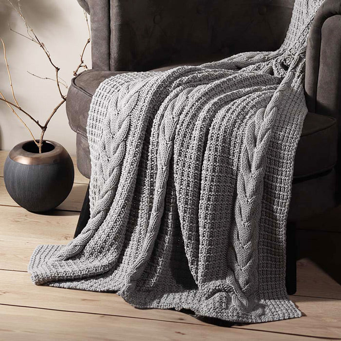 Wishbone Knitted Throw - Grey