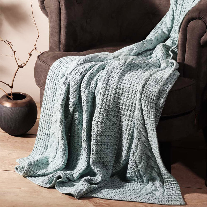 Wishbone Knitted Throw - Light Blue