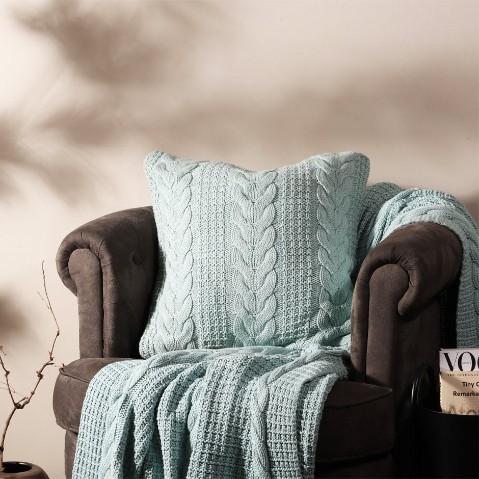 Wishbone Knitted Throw - Light Blue