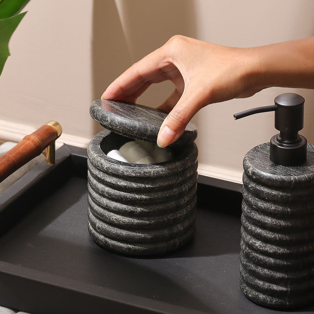 Kera Marble Storage Jar - Cloudy Black