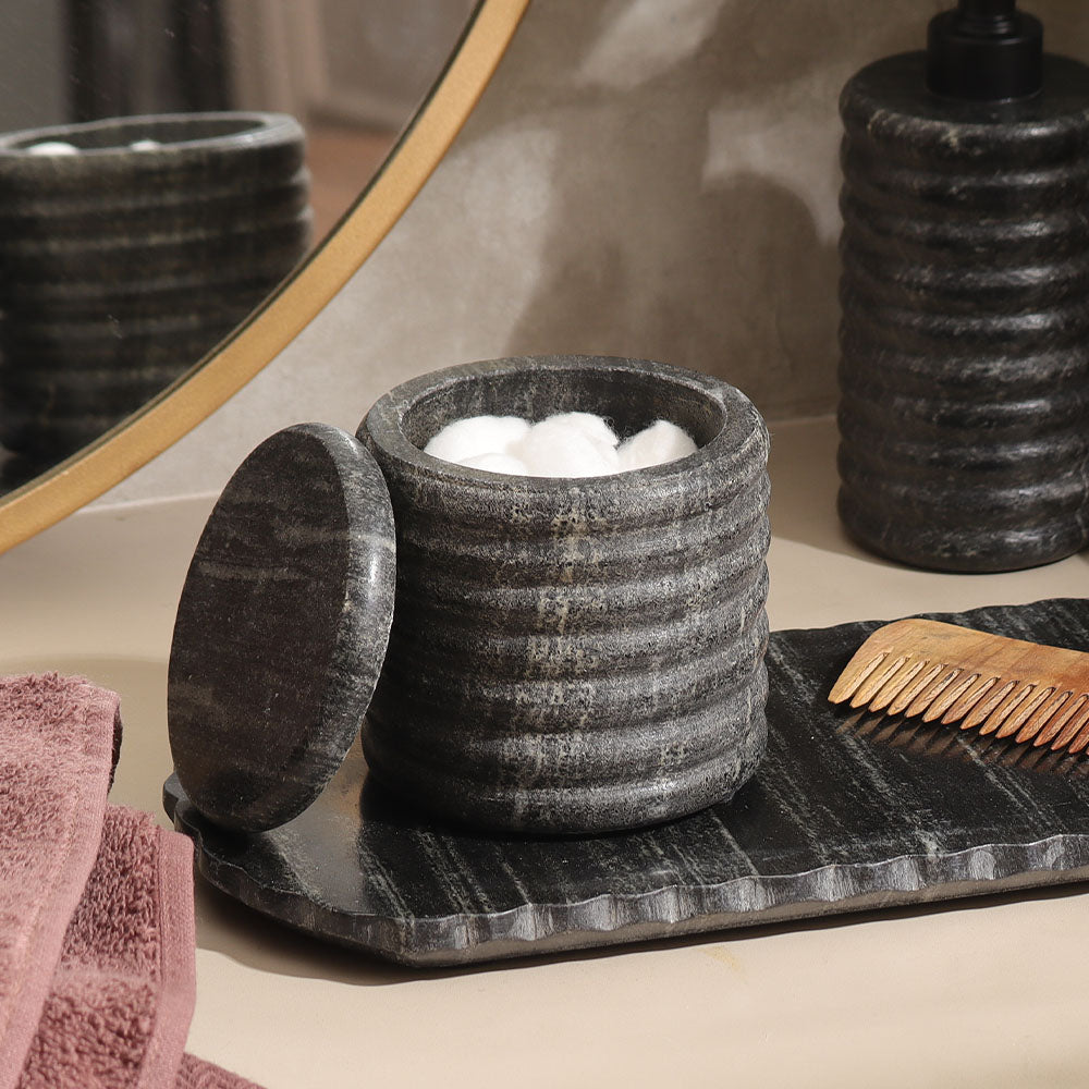 Kera Marble Storage Jar - Cloudy Black