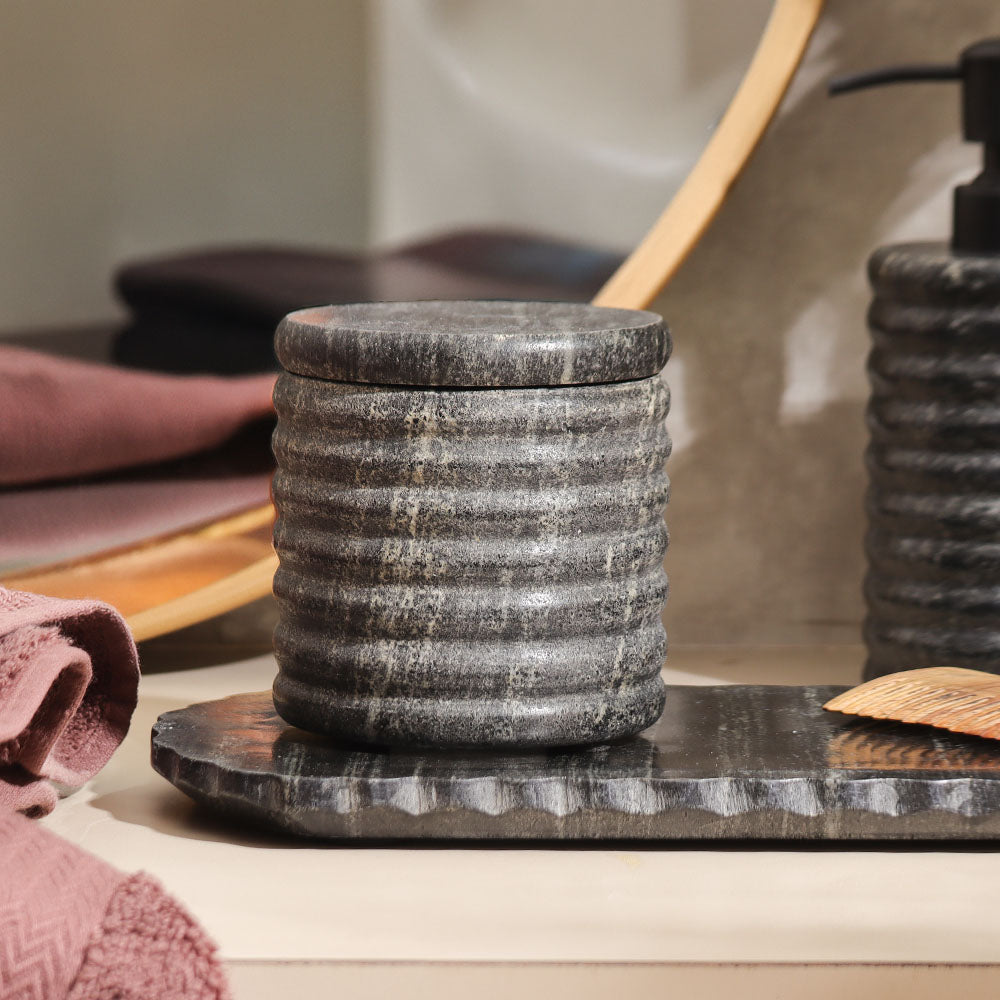 Kera Marble Storage Jar - Cloudy Black