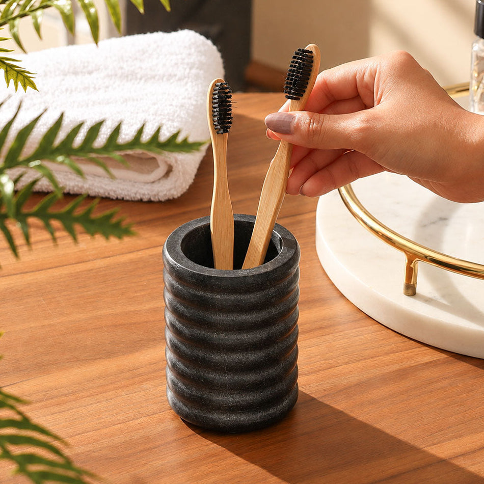 Kera Marble Toothbrush Tumbler - Cloudy Black