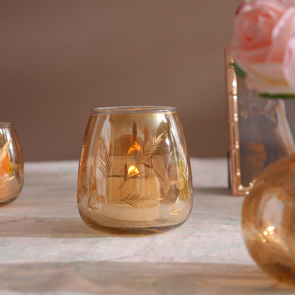 Kline Glass Candle Holder - Tinted Gold