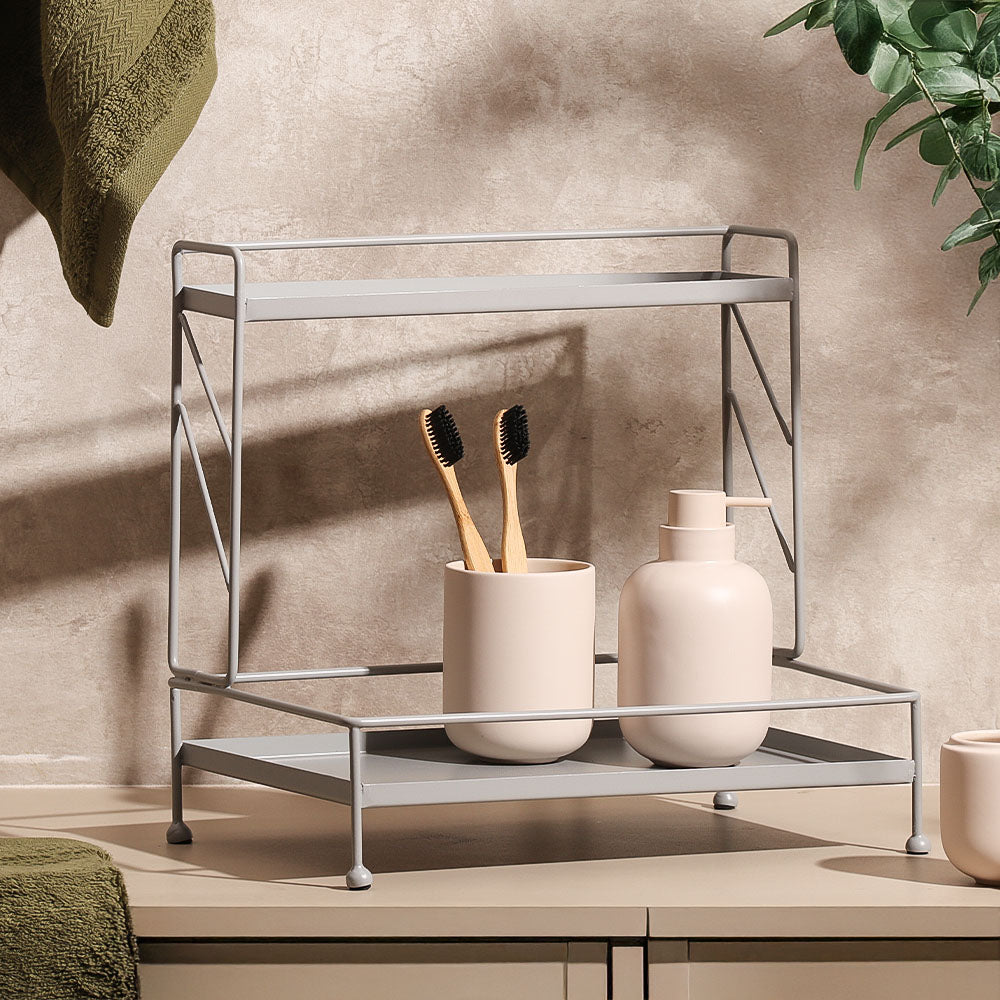 Kirin 2-Tier Metal Shelf - Light Grey