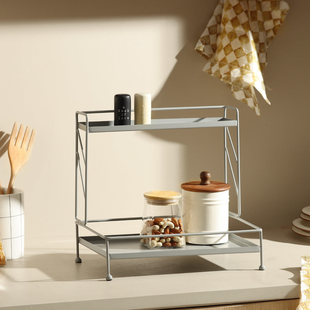 Kirin 2-Tier Metal Shelf - Light Grey