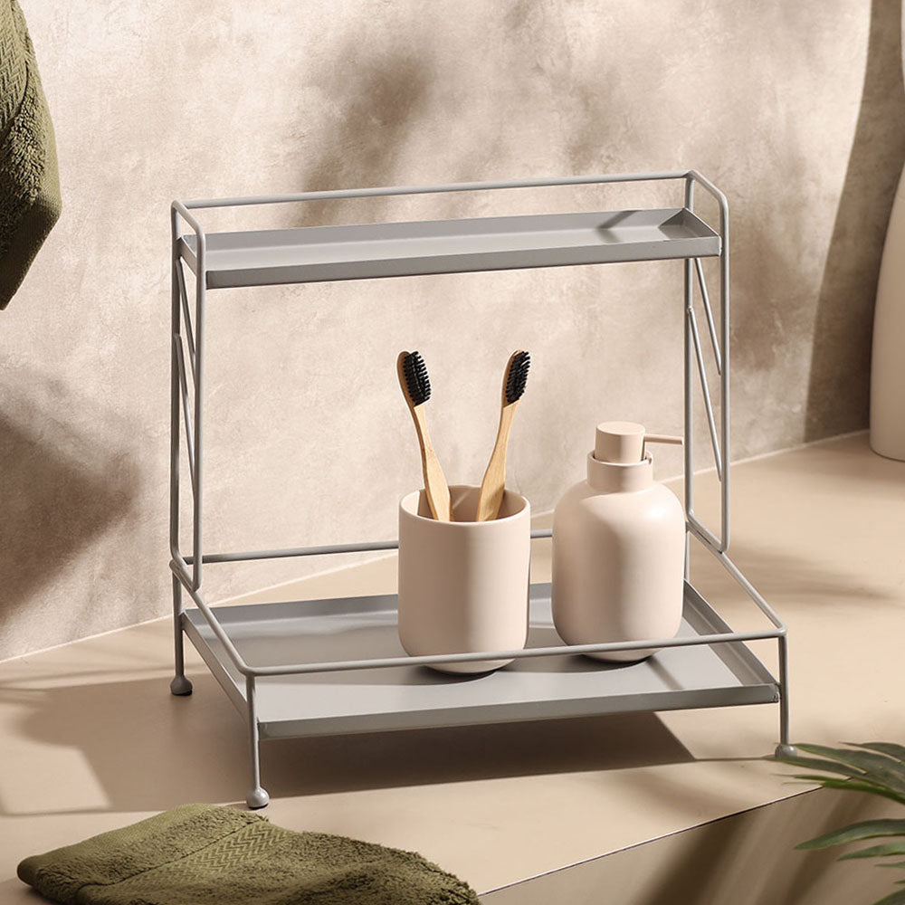 Kirin 2-Tier Metal Shelf - Light Grey