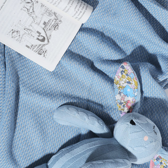 Knitted Soft Toy and Blanket Set - Blue Bunny