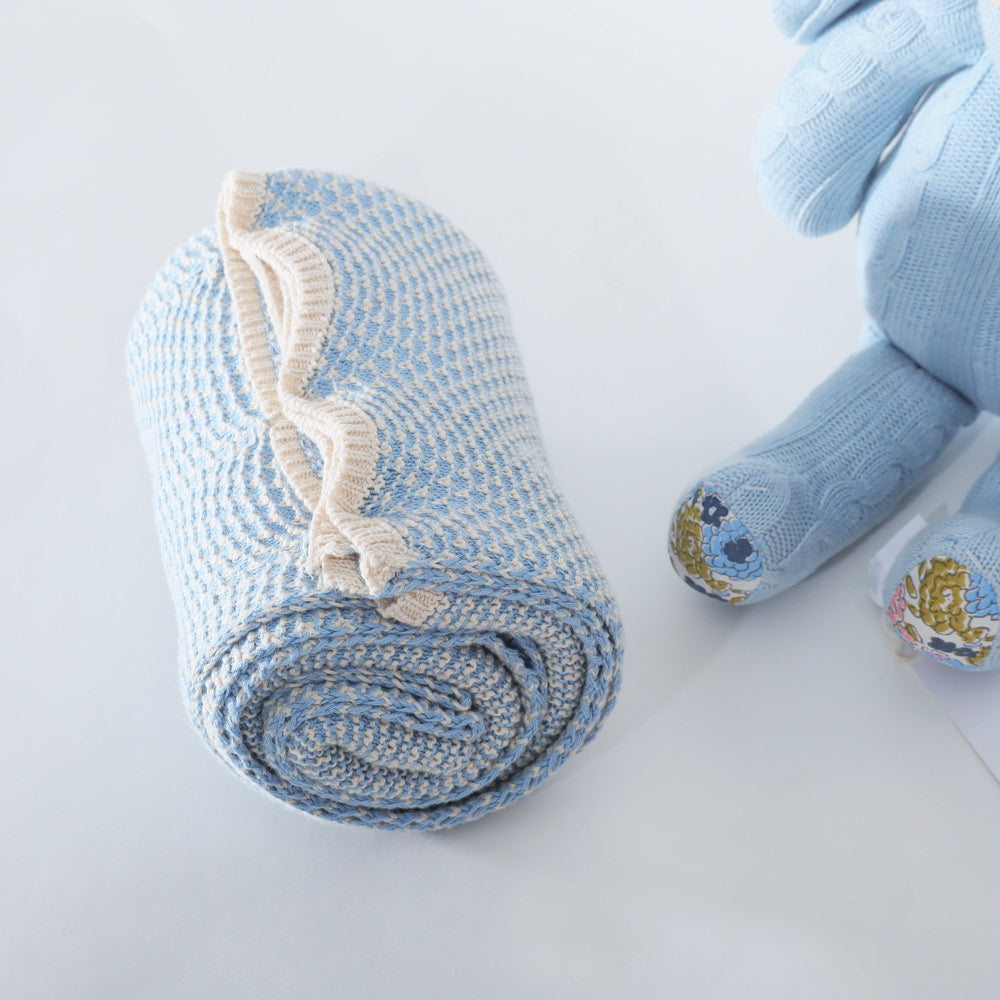 Knitted Soft Toy and Blanket Set - Blue Bunny