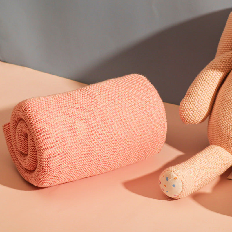 Knitted Soft Toy and Blanket Set - Pink Bunny