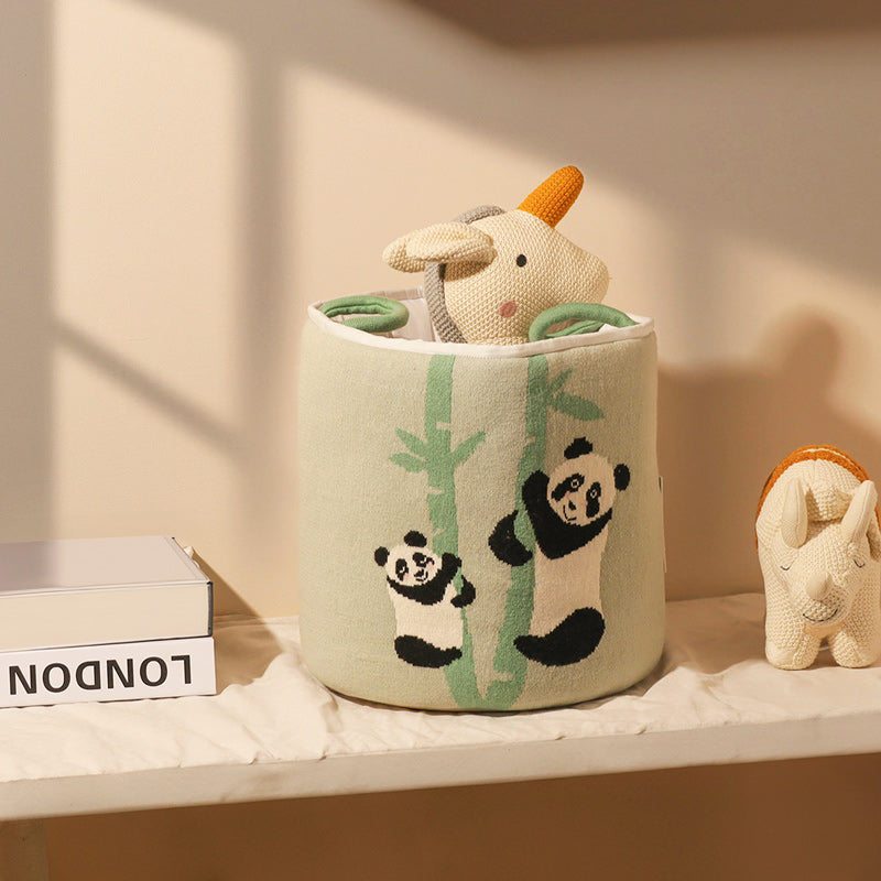 Knitted Storage Basket - Panda Family