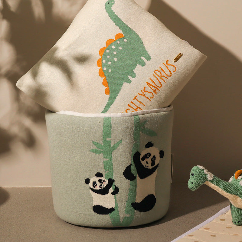 Knitted Storage Basket - Panda Family