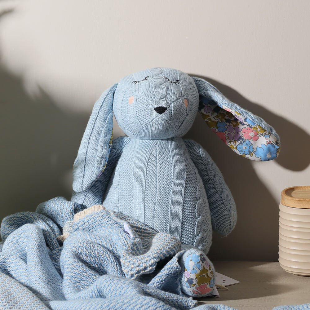 Knitted Soft Toy and Blanket Set - Blue Bunny