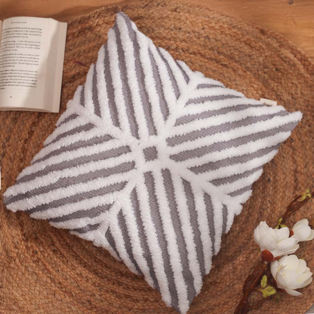 Lattice Tufted Knitted Cushion Cover 45x45cm - Grey White