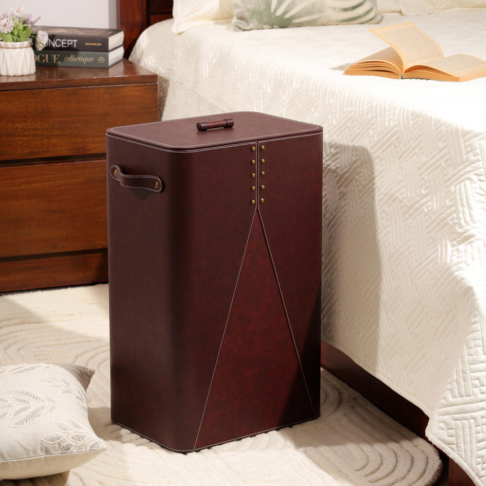 Ophelia Studded Laundry Bin with Lid - Burgundy