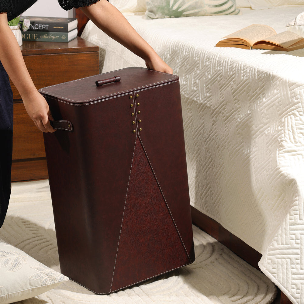 Ophelia Studded Laundry Bin with Lid - Burgundy