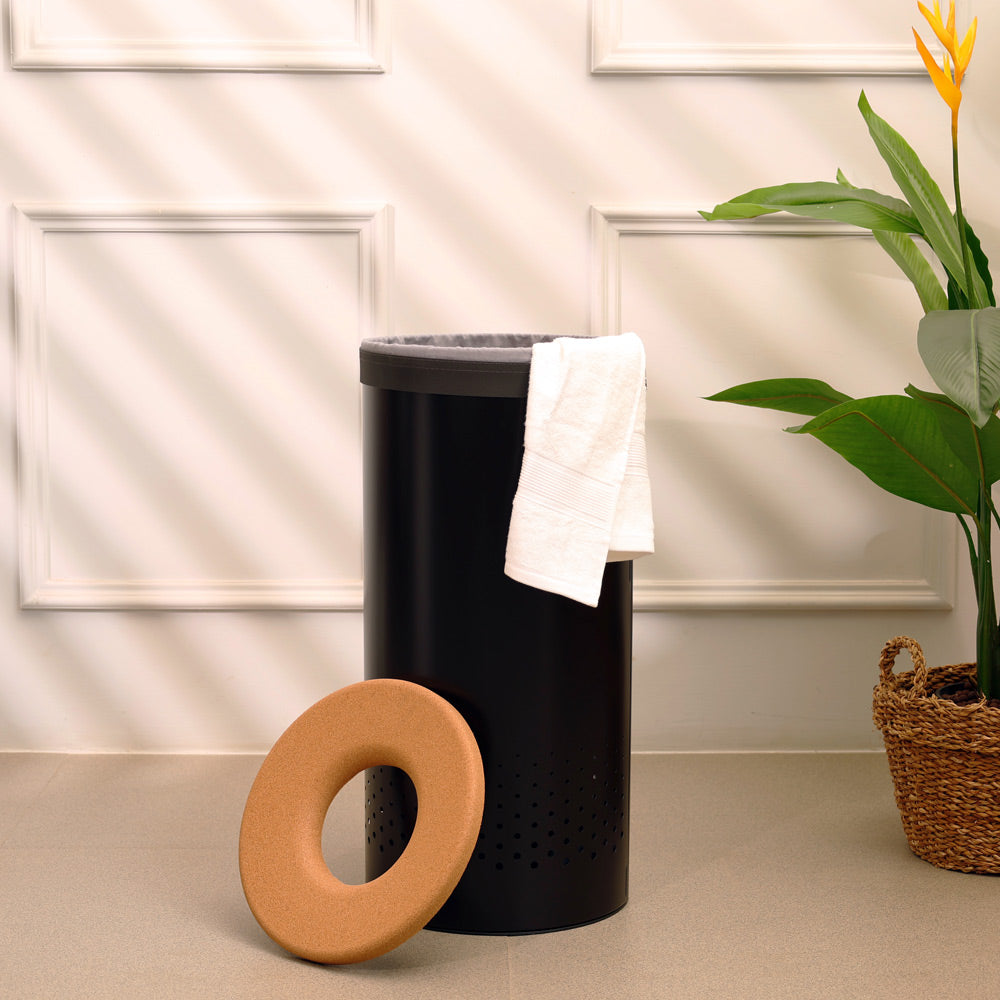 Laundry Bin with Cork Lid 35L - Matte Black