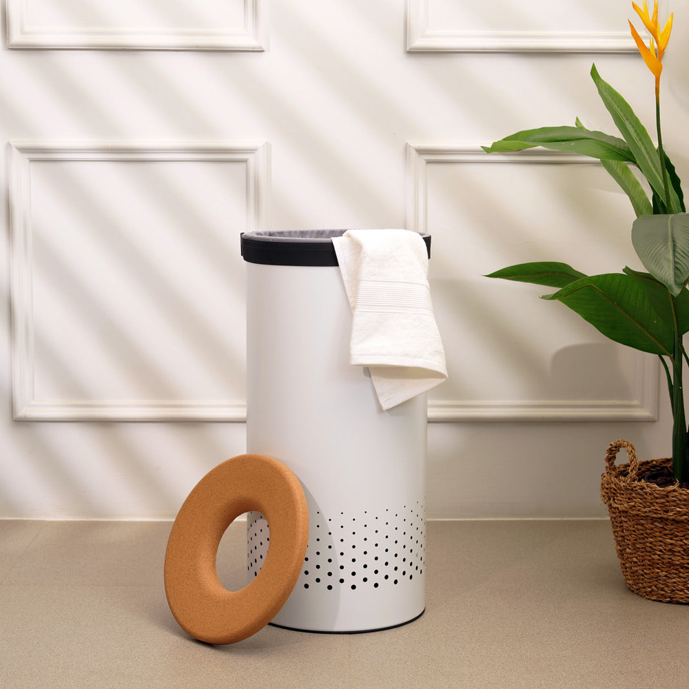 Laundry Bin with Cork Lid 35L - White