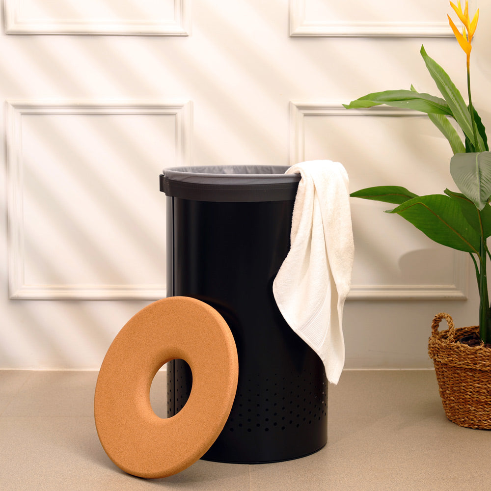 Laundry Bin with Cork Lid 60L - Matte Black