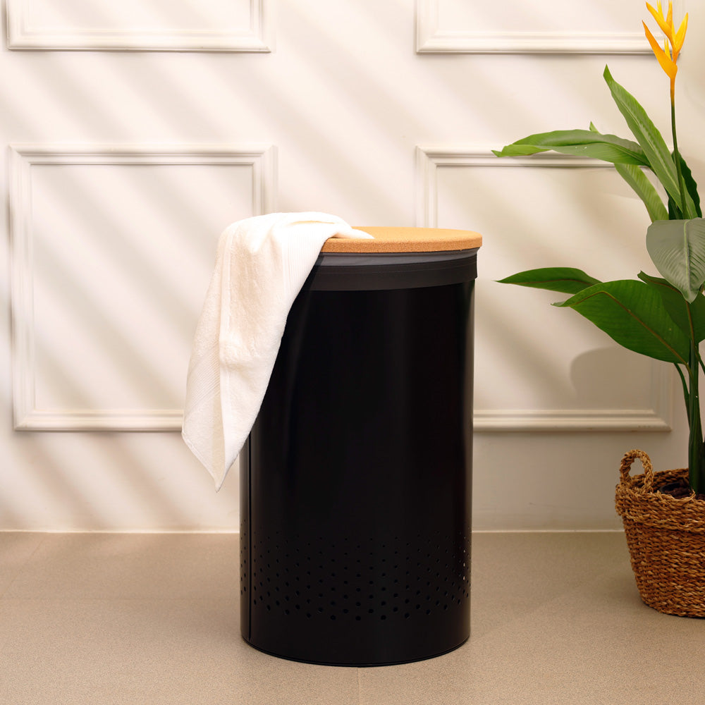 Laundry Bin with Cork Lid 60L - Matte Black