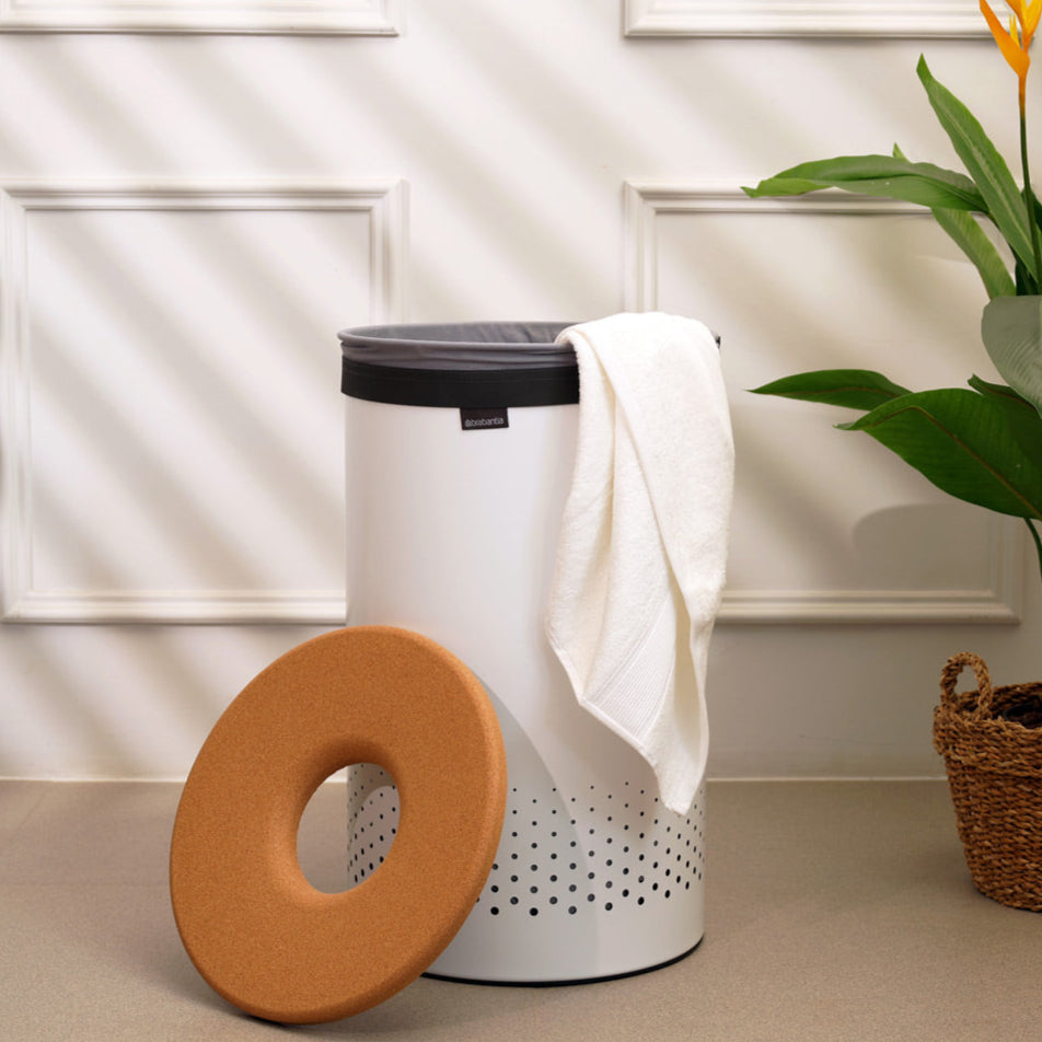 Laundry Bin with Cork Lid 60L - White