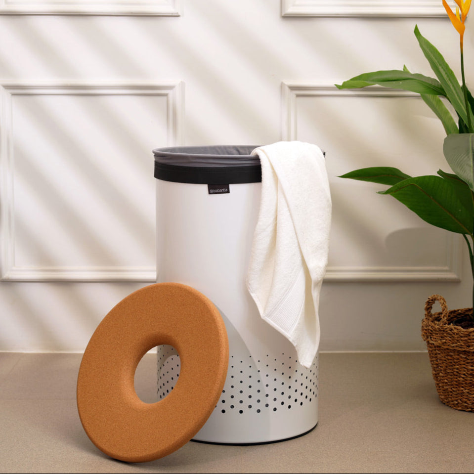 Laundry Bin with Cork Lid 60L - White