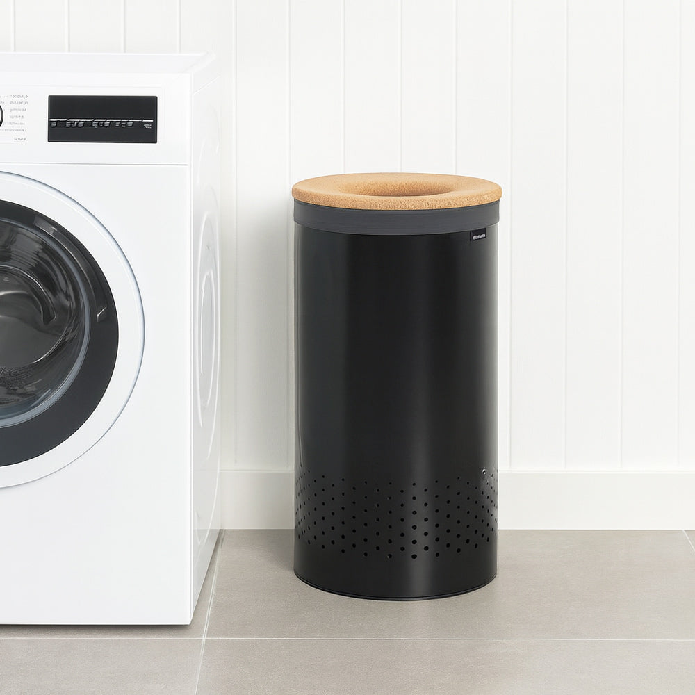 Laundry Bin with Cork Lid 35L - Matte Black