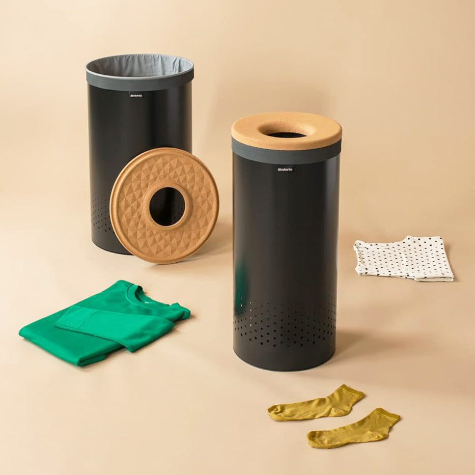 Laundry Bin with Cork Lid 35L - Matte Black