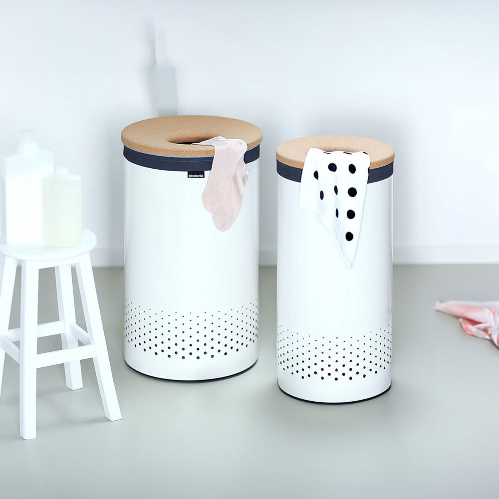 Laundry Bin with Cork Lid 35L - White