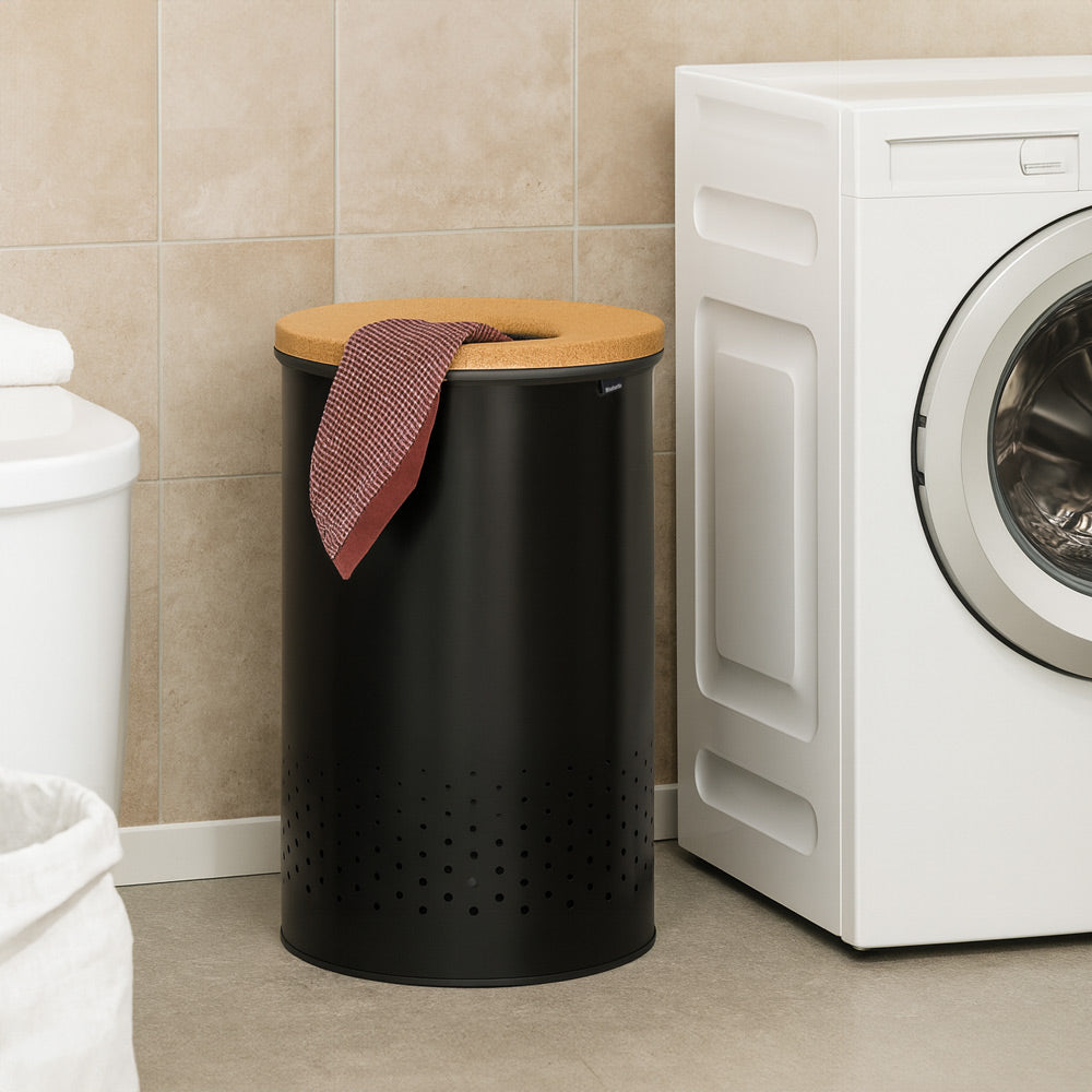 Laundry Bin with Cork Lid 60L - Matte Black