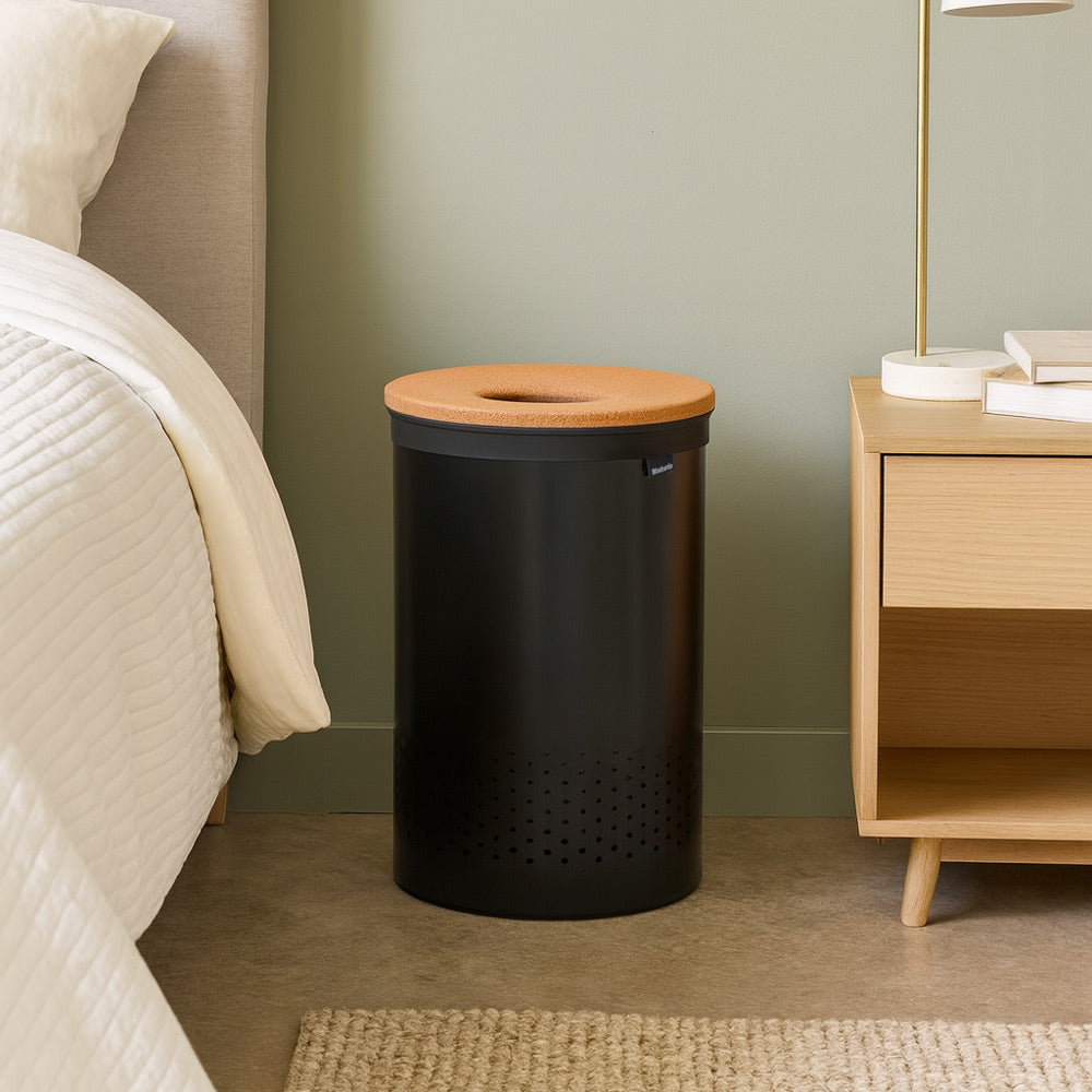 Laundry Bin with Cork Lid 60L - Matte Black