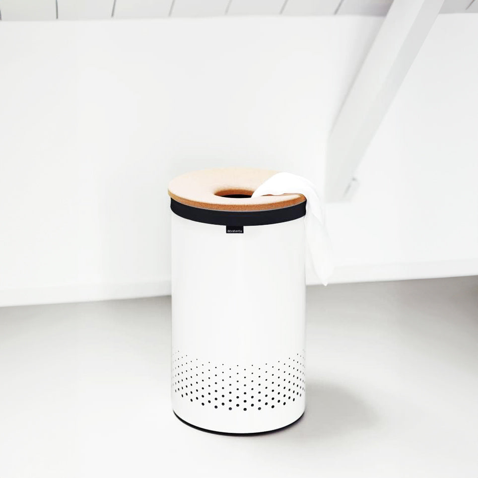 Laundry Bin with Cork Lid 60L - White