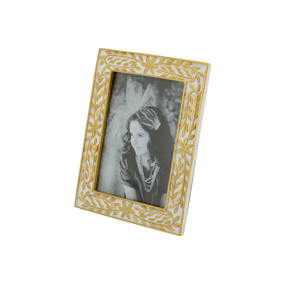 Laurel Photo Frame Large - Gold White