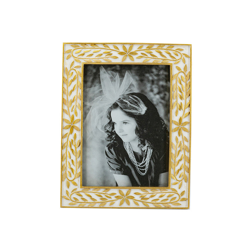 Laurel Photo Frame Large - Gold White