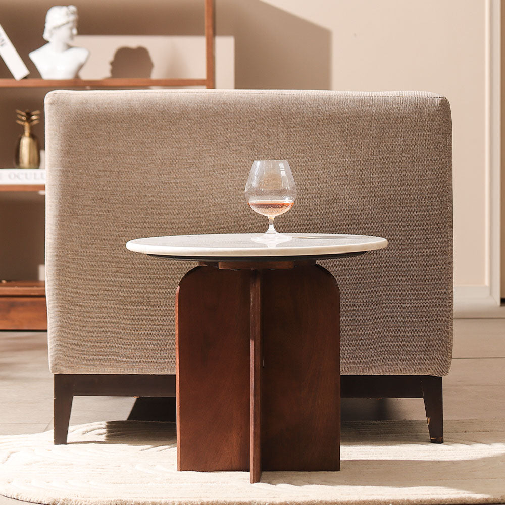 Laverne Marble & Mango Wood Side Table Short - White Russet