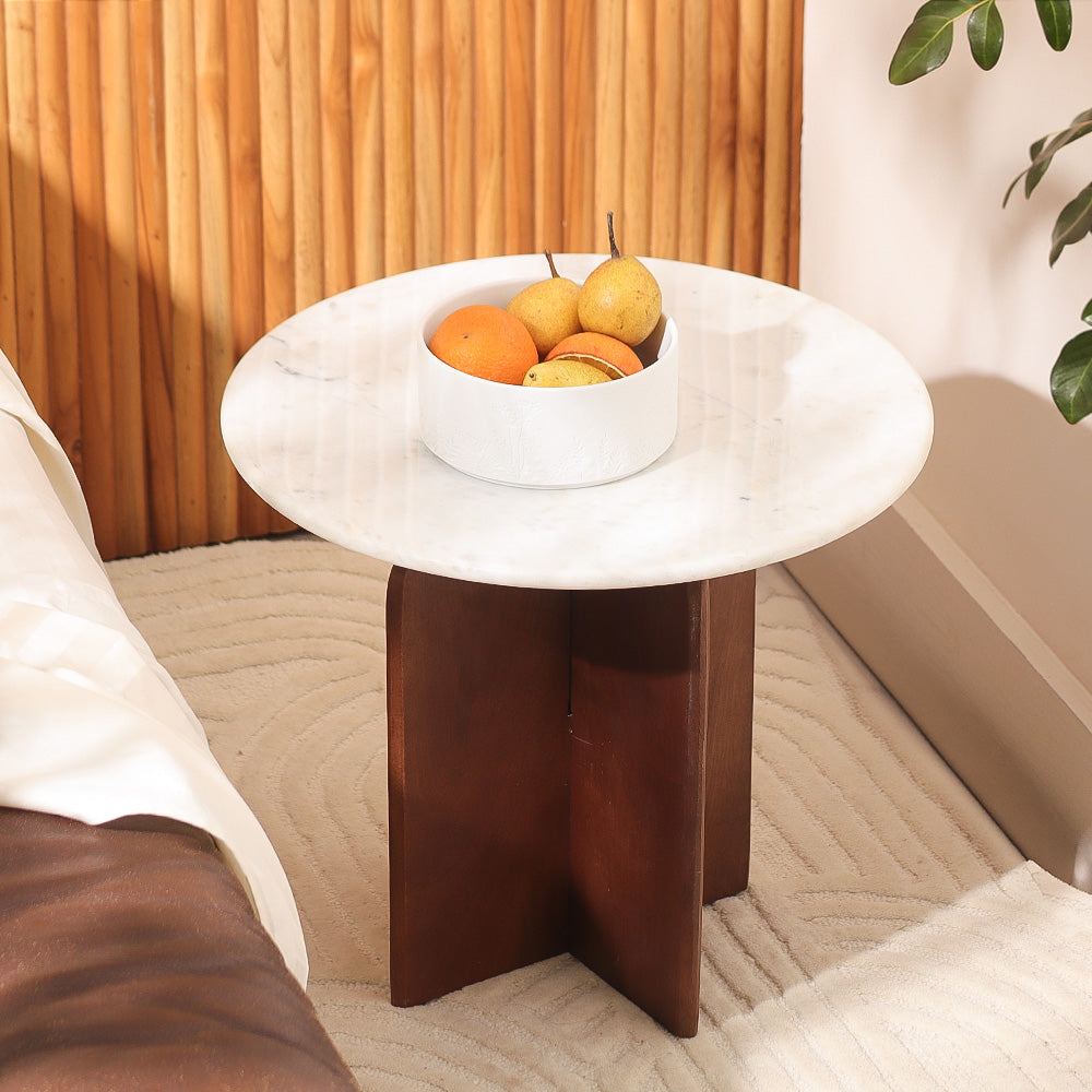 Laverne Marble & Mango Wood Side Table Short - White Russet