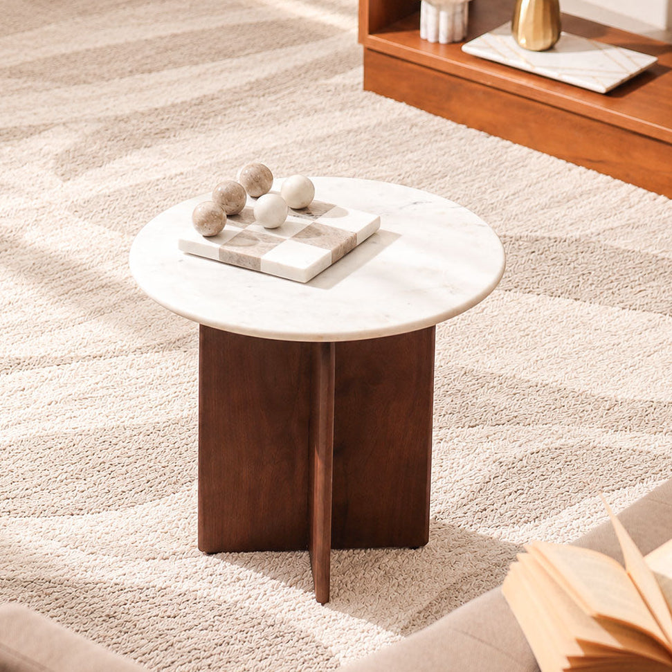Laverne Marble & Mango Wood Side Table Short - White Russet