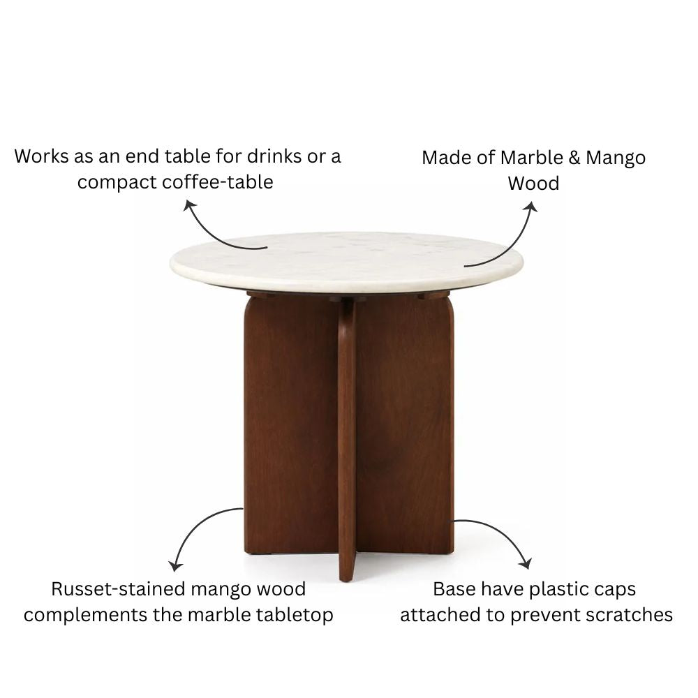 Laverne Marble & Mango Wood Side Table Short - White Russet