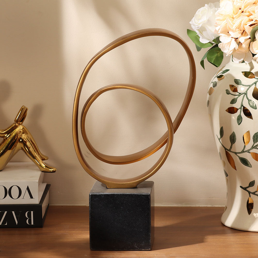 Lazo Metallic Sculpture with Marble Base Large - Gold Black