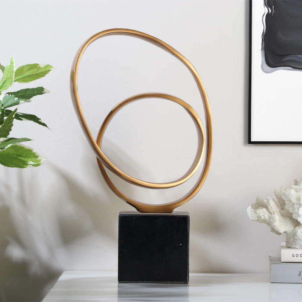 Lazo Metallic Sculpture with Marble Base Large - Gold Black