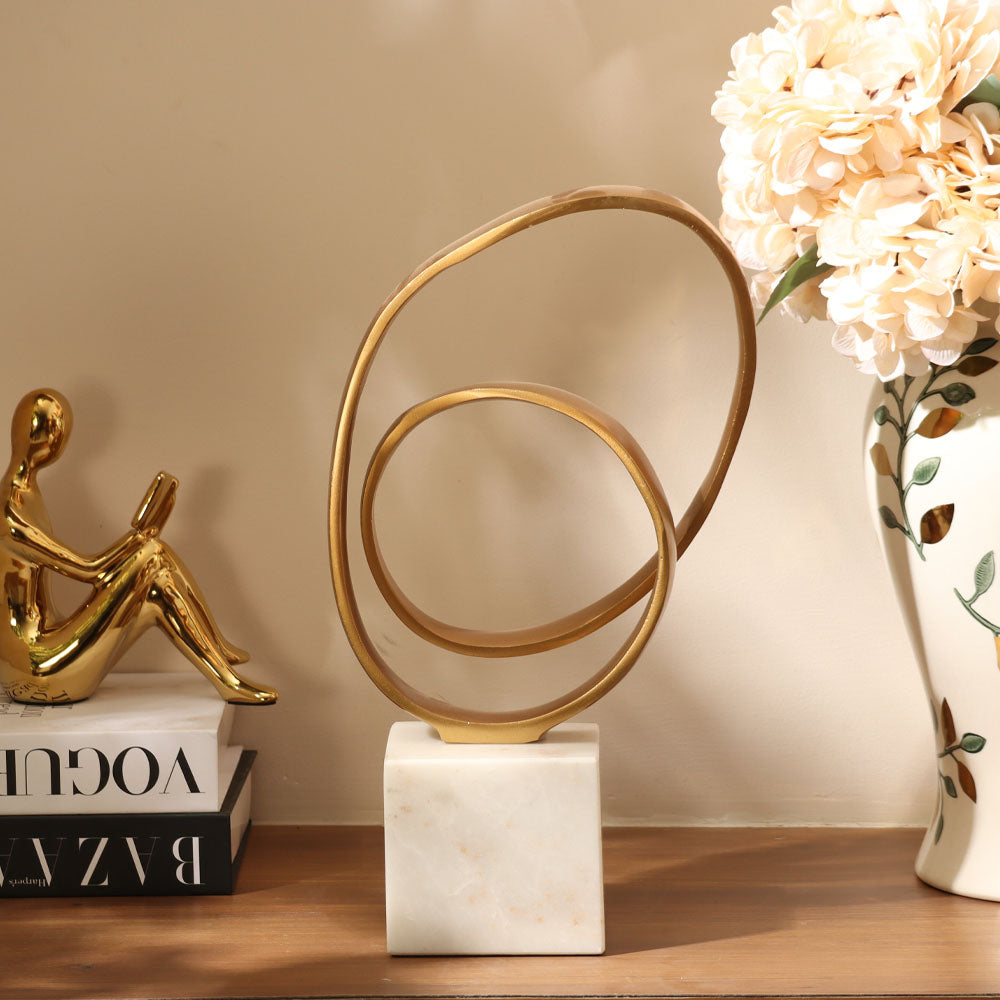 Lazo Metallic Sculpture with Marble Base Large - Gold White