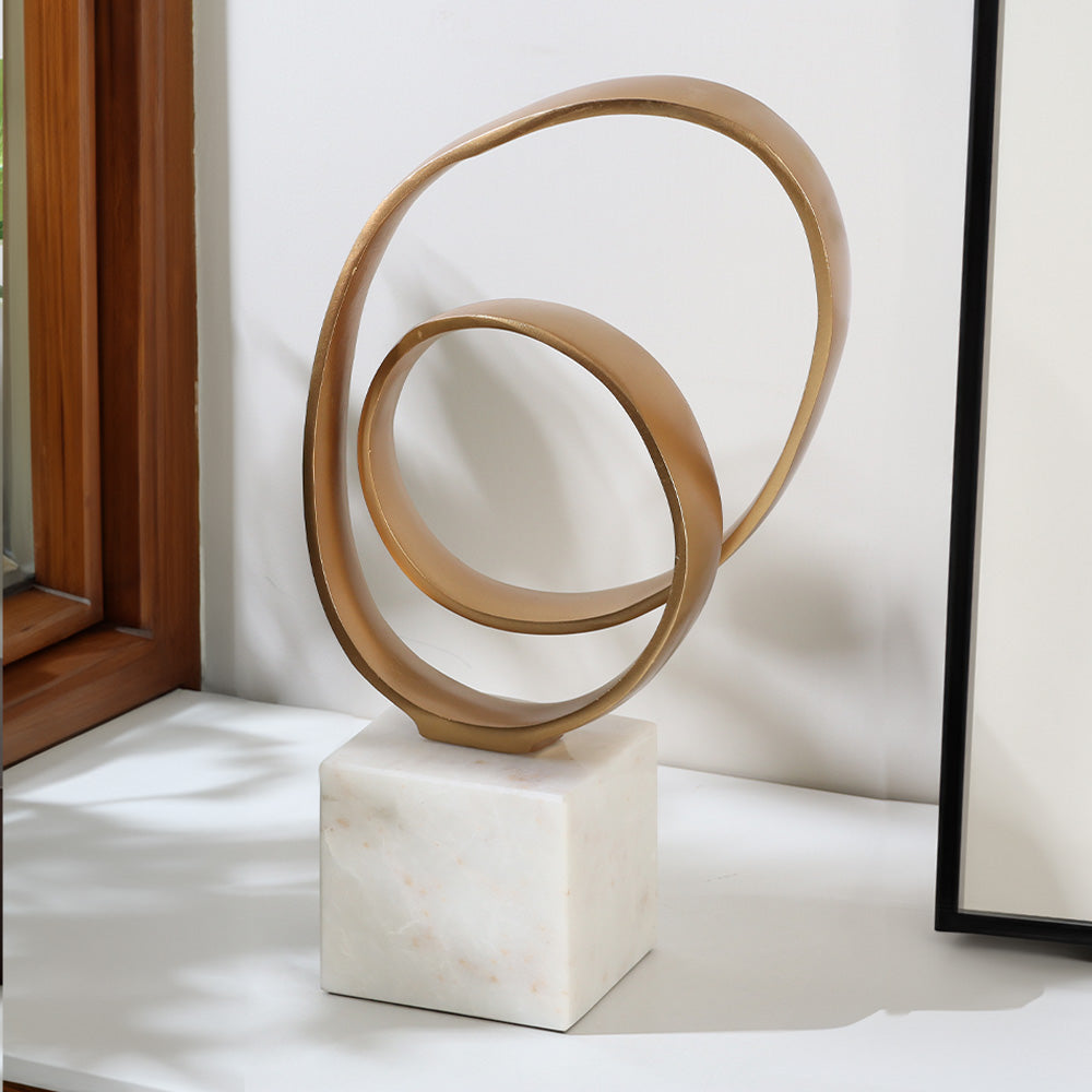 Lazo Metallic Sculpture with Marble Base Large - Gold White