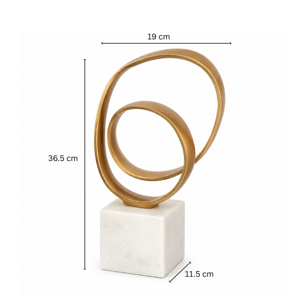 Lazo Metallic Sculpture with Marble Base Large - Gold White