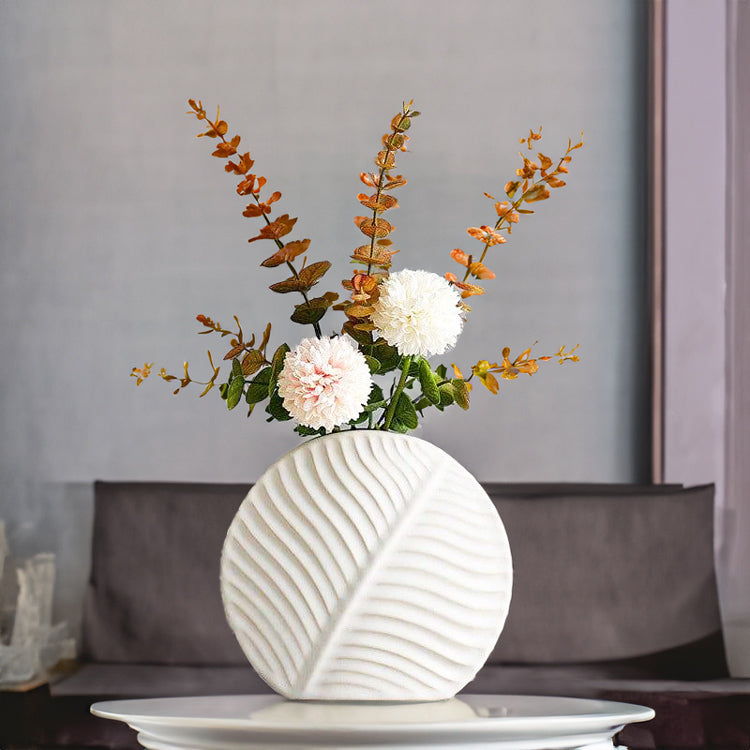 Leaf Slim Ceramic Vase - White