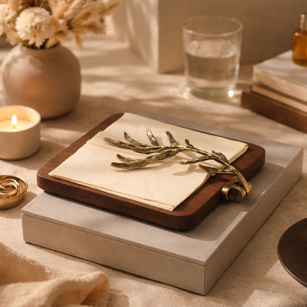 Leafette Weighted Napkin Holder - Gold Natural