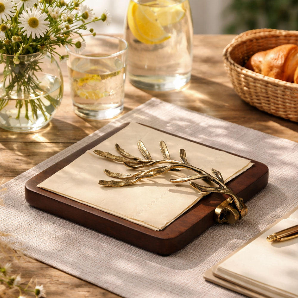 Leafette Weighted Napkin Holder - Gold Natural